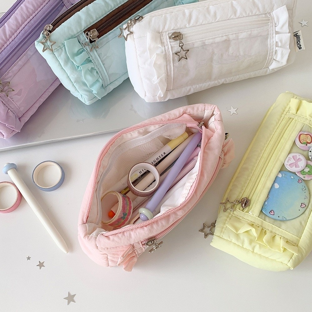 Ruffled Edge Korean Ruffled St - огляд і ціна Aesthetic Large Pencil Case Pouch